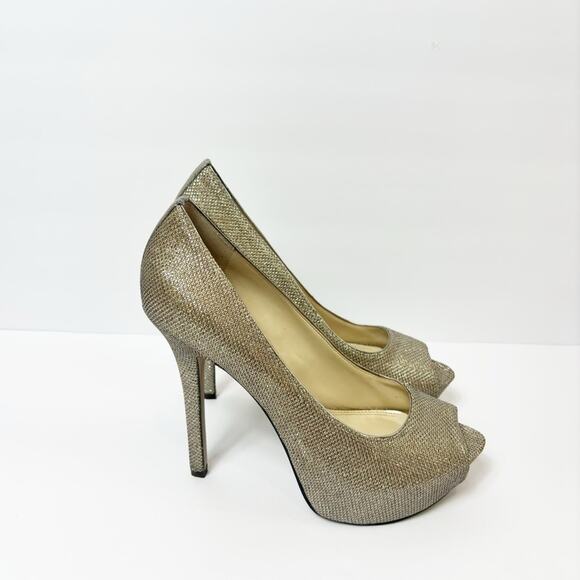 ENZO ANGIOLINI WOMENS 8M GOLD MESH SHINY OPEN TOE STILETTO PLATFORM HEELS - Picture 4 of 9